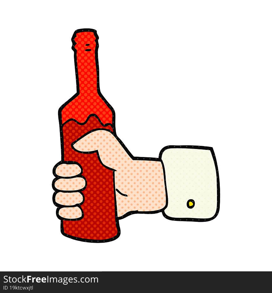 Cartoon Hand Holding Bottle Of Wine