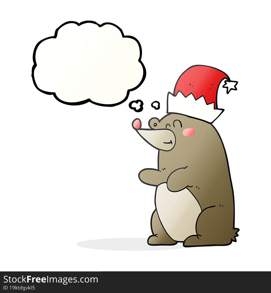 Thought Bubble Cartoon Bear Wearing Christmas Hat