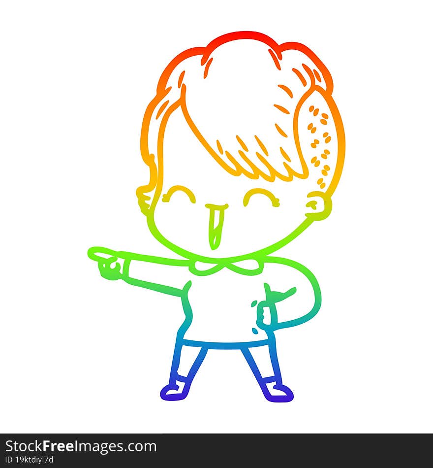 rainbow gradient line drawing cartoon happy hipster girl