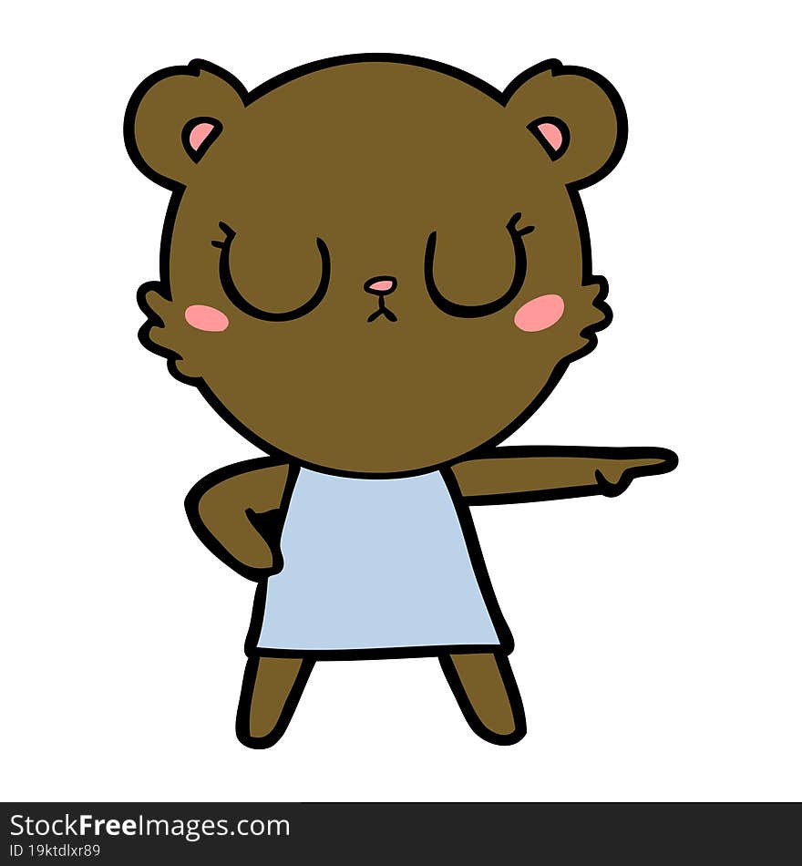 peaceful cartoon bear in dress pointing. peaceful cartoon bear in dress pointing