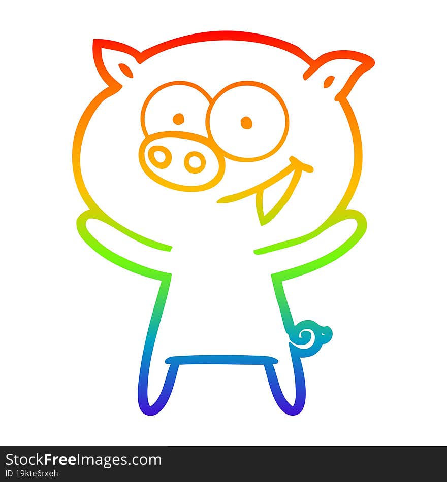 rainbow gradient line drawing of a cheerful pig cartoon