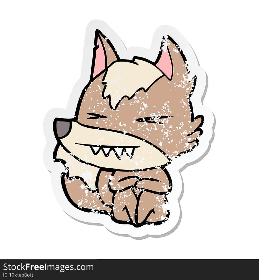 distressed sticker of a angry wolf cartoon