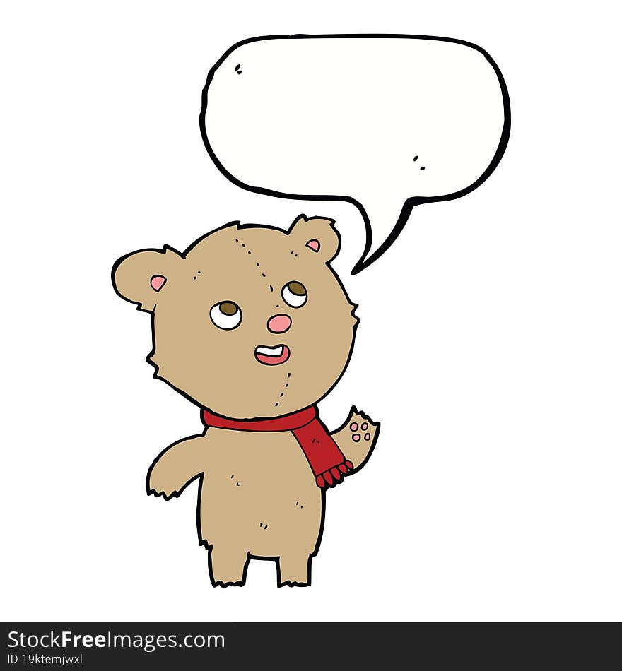 Cartoon Teddy Bear Wearing Scarf With Speech Bubble