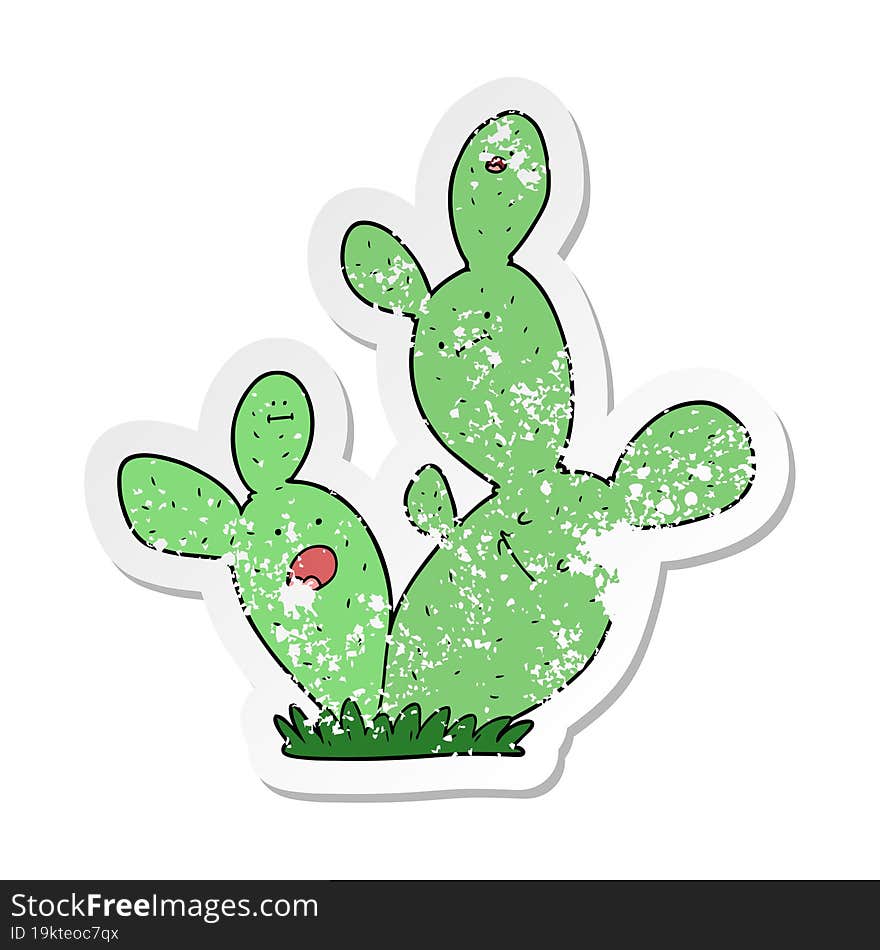 distressed sticker of a cartoon cactus