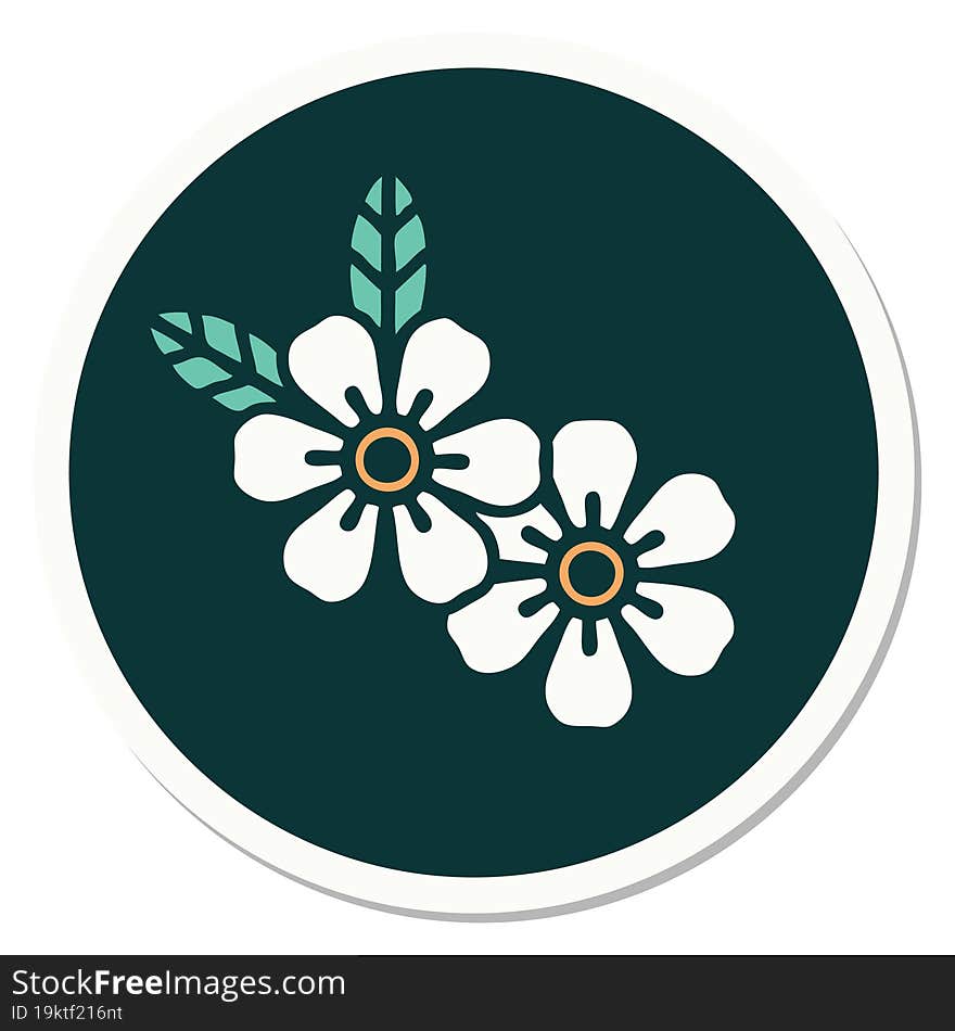 sticker of tattoo in traditional style of flowers. sticker of tattoo in traditional style of flowers