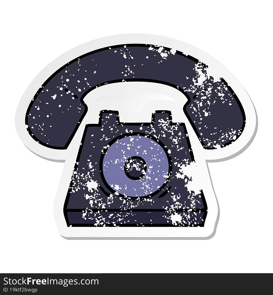 distressed sticker of a cute cartoon old telephone