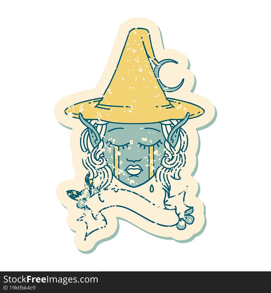 Retro Tattoo Style sad elf mage character face. Retro Tattoo Style sad elf mage character face