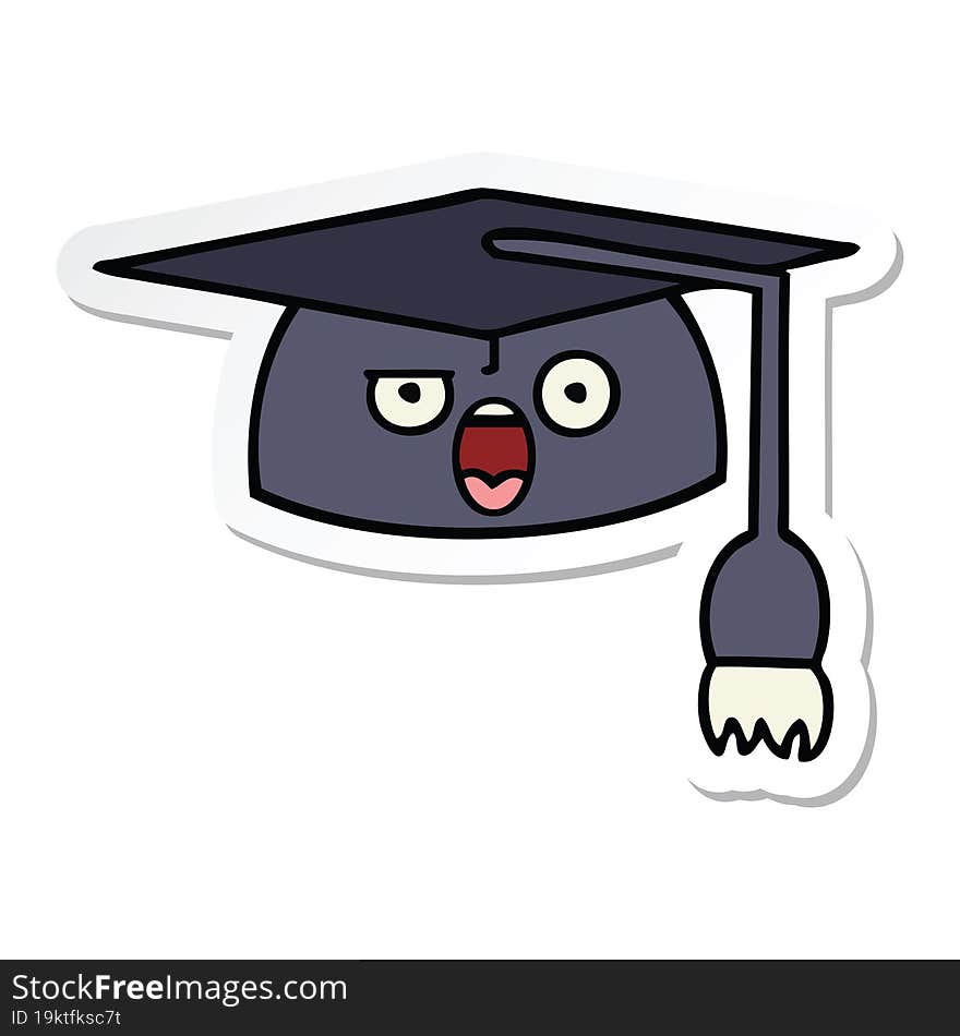 sticker of a cute cartoon graduation hat