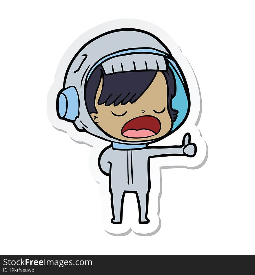 sticker of a cartoon astronaut woman explaining