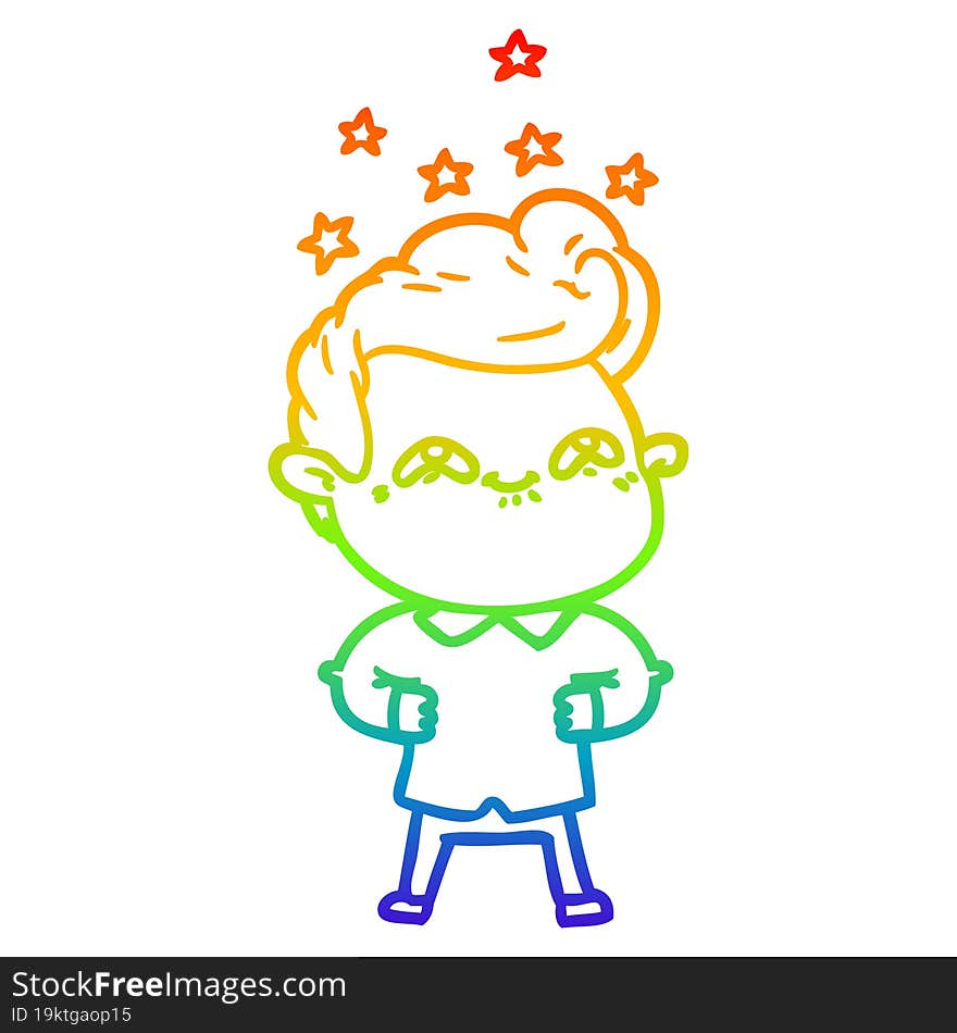 rainbow gradient line drawing of a cartoon excited man