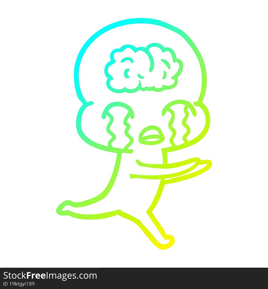 cold gradient line drawing cartoon big brain alien crying