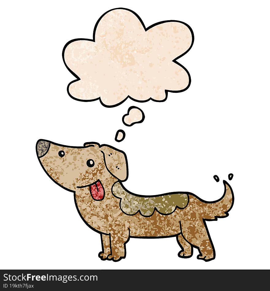 cartoon dog and thought bubble in grunge texture pattern style