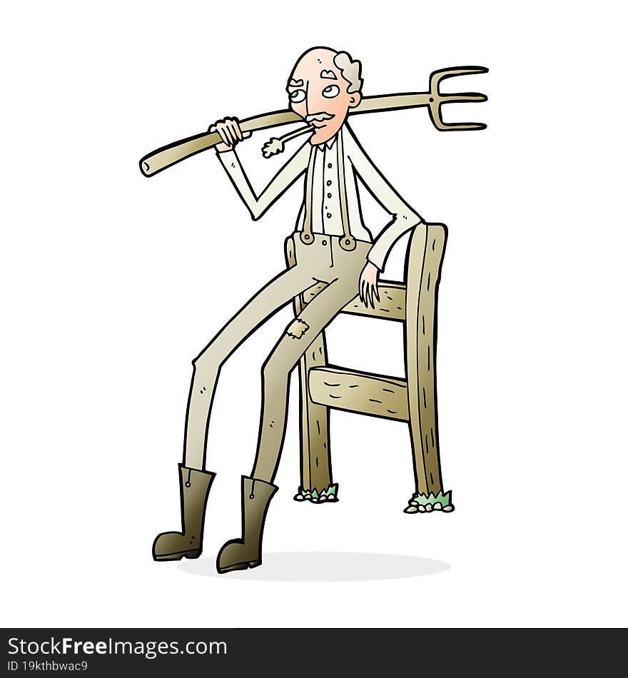 Cartoon Old Farmer Leaning On Fence