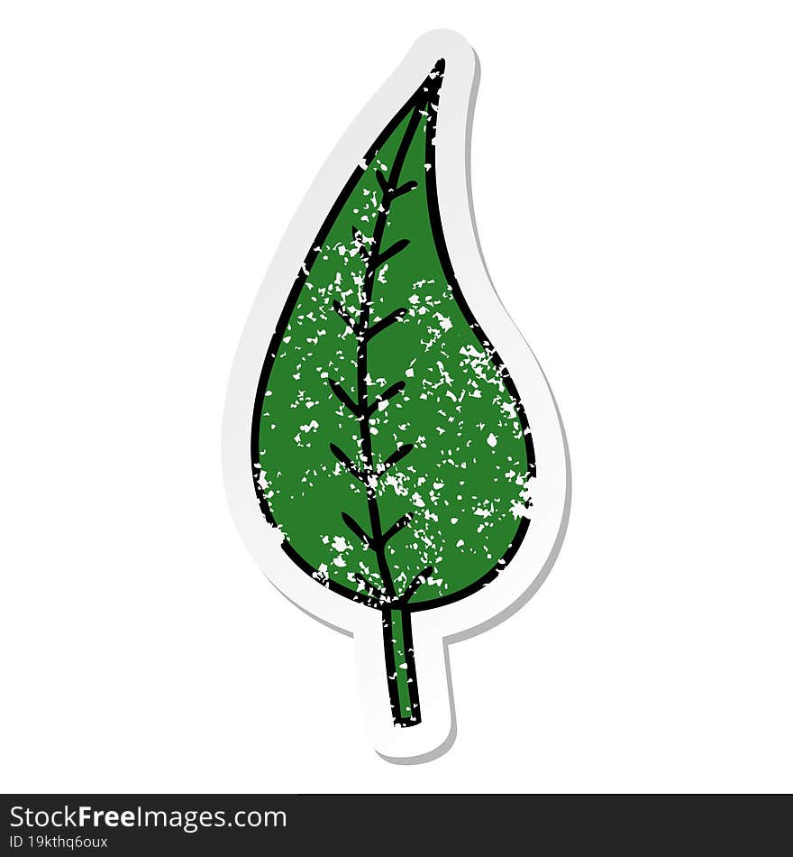 Distressed Sticker Of A Cute Cartoon Green Leaf