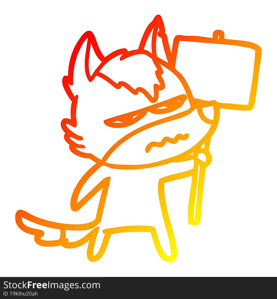 warm gradient line drawing cartoon annoyed wolf