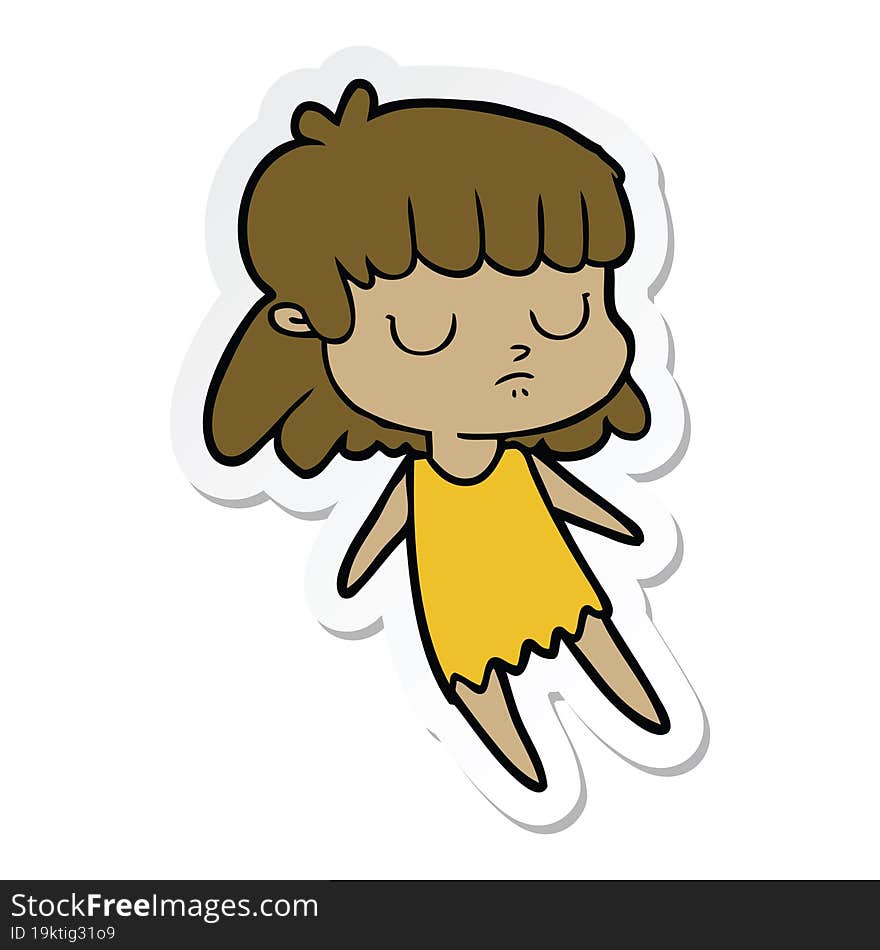 sticker of a cartoon indifferent woman