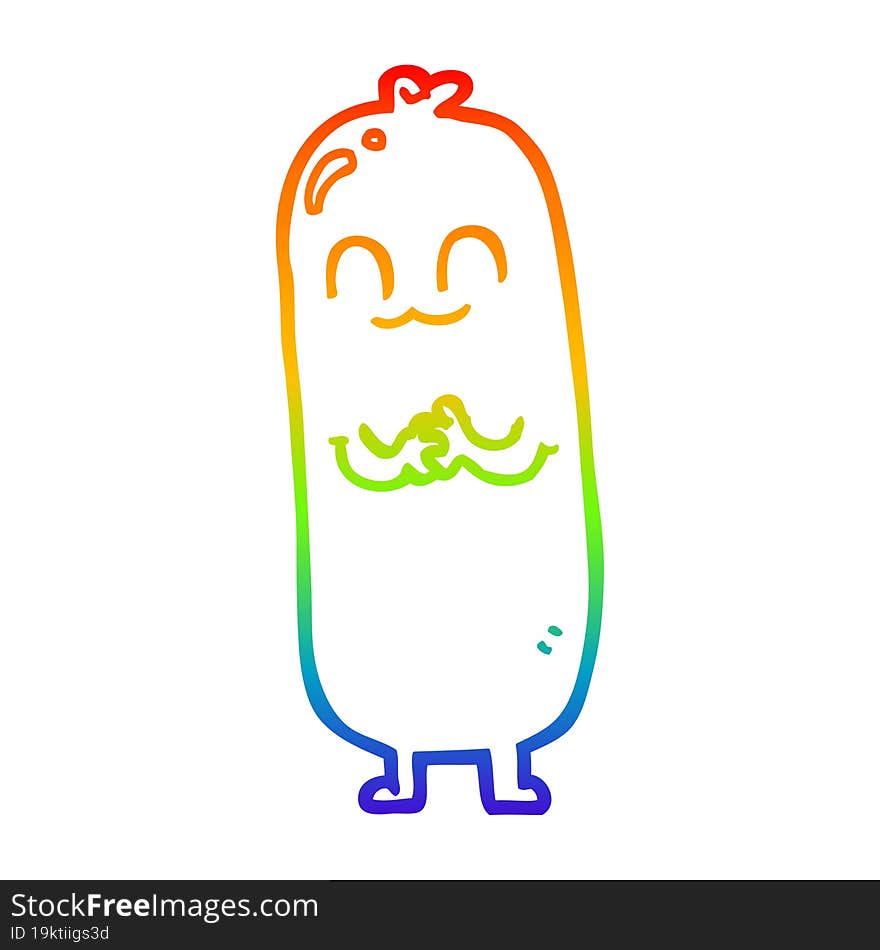 rainbow gradient line drawing of a cartoon sausage