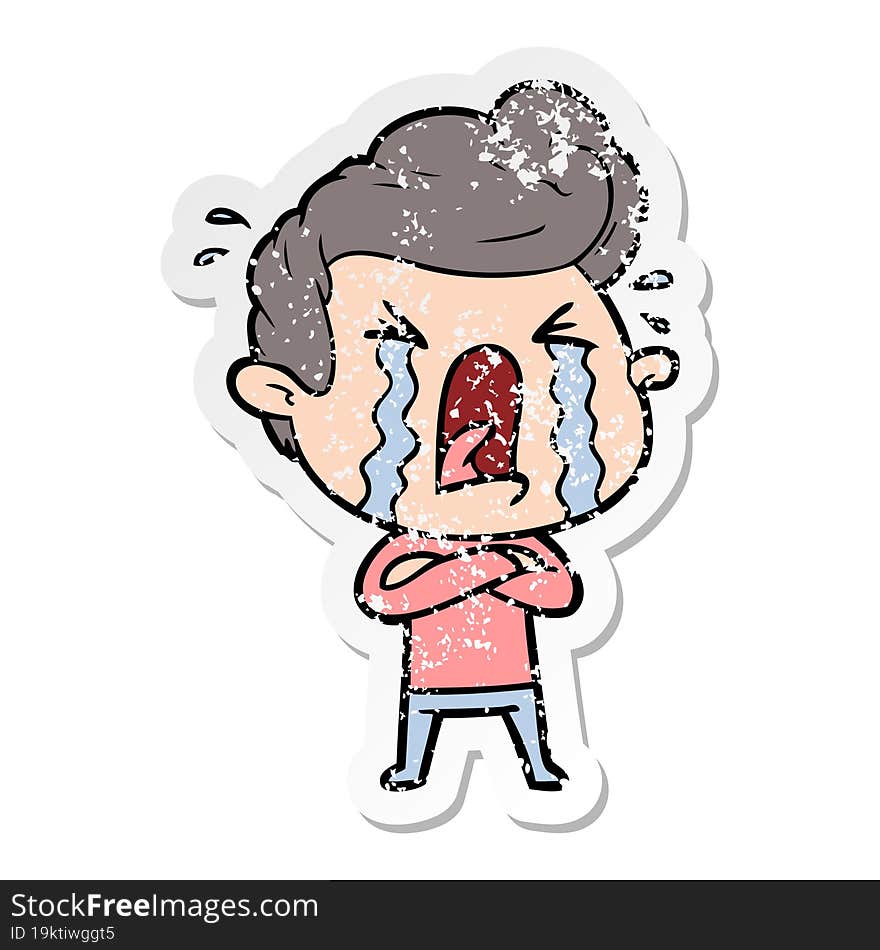 distressed sticker of a cartoon crying man