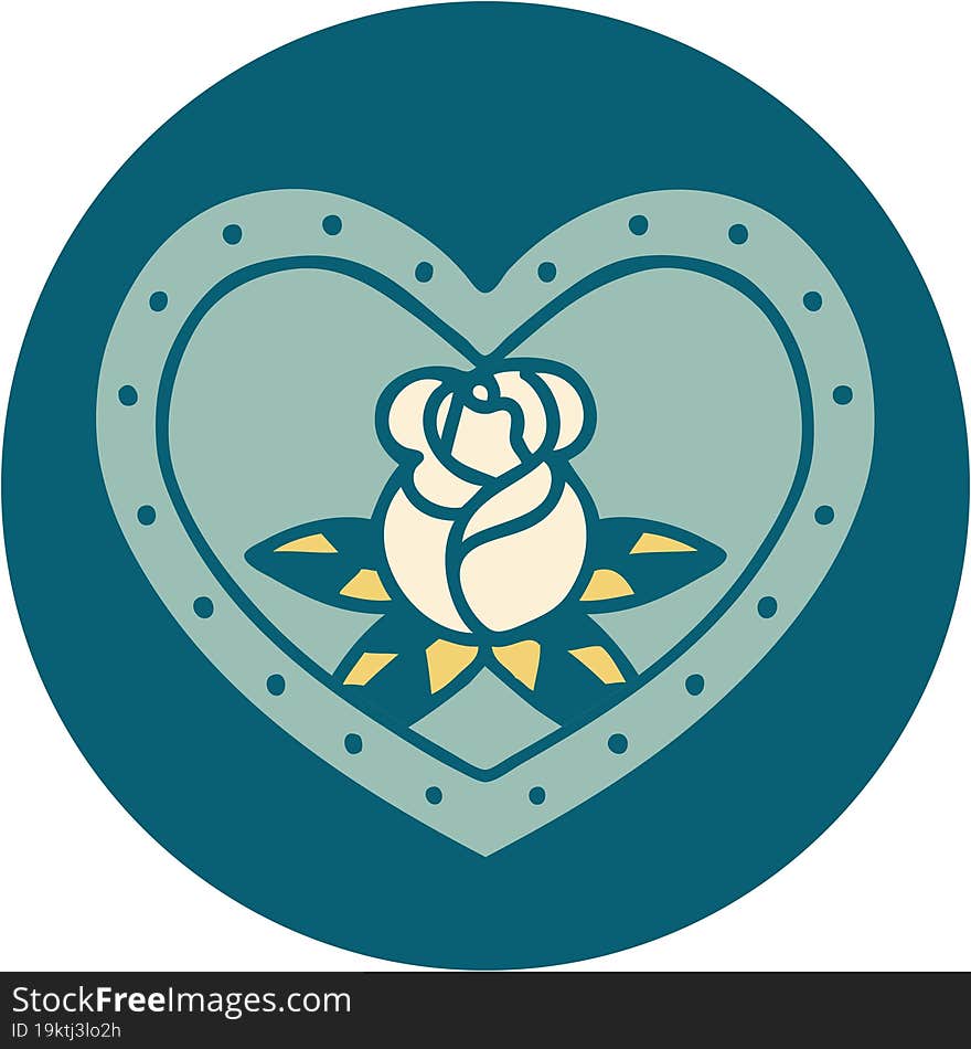 Tattoo Style Icon Of A Heart And Flowers