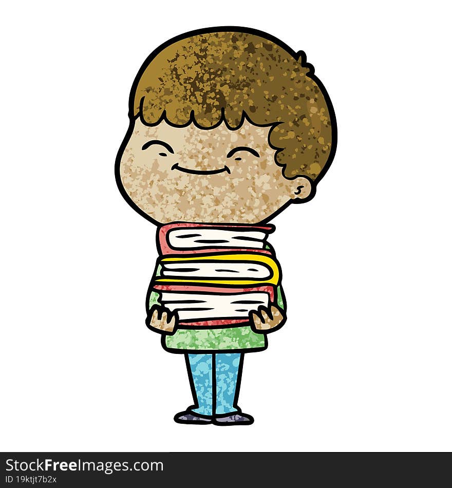 cartoon happy boy with books. cartoon happy boy with books