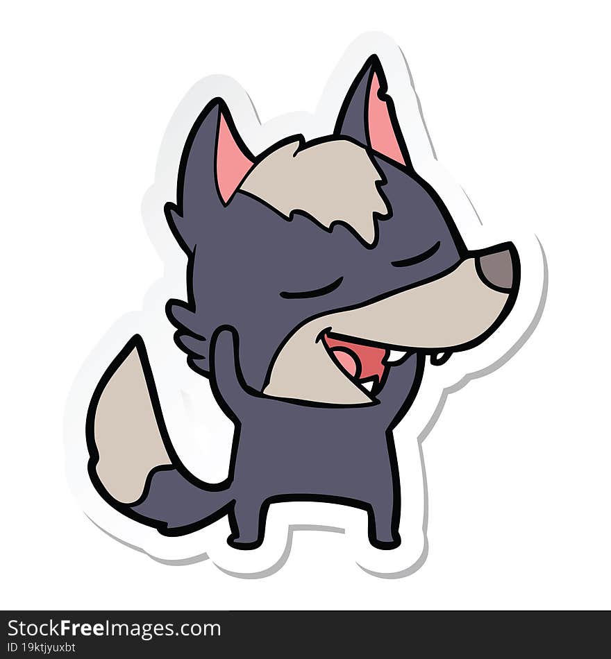 Sticker Of A Cartoon Wolf Laughing