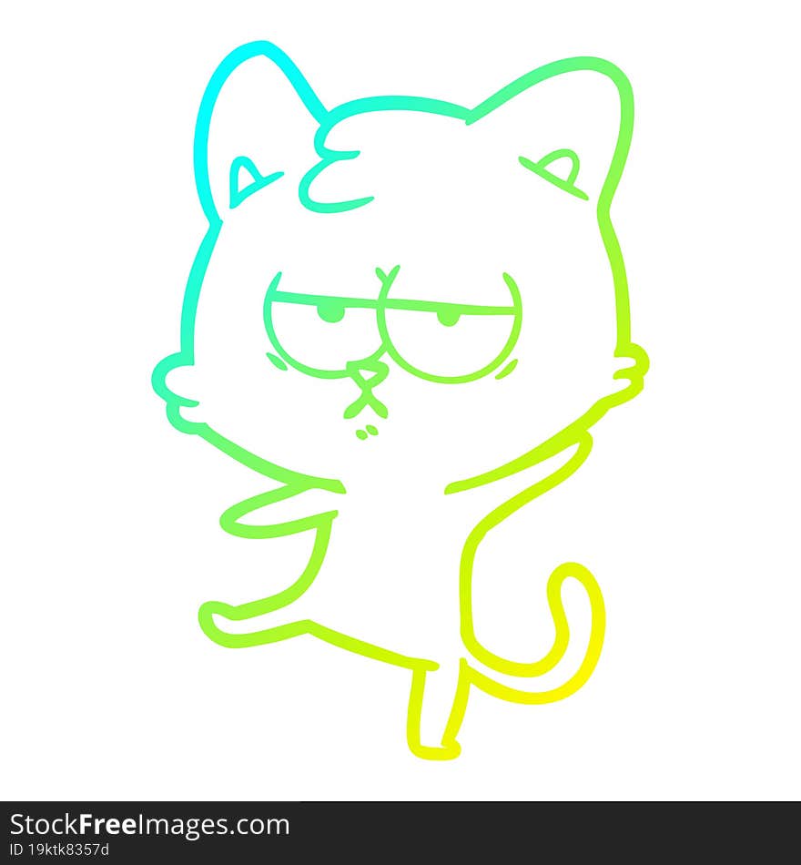 cold gradient line drawing bored cartoon cat