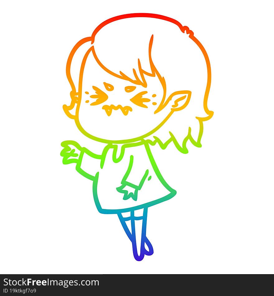 rainbow gradient line drawing annoyed cartoon vampire girl