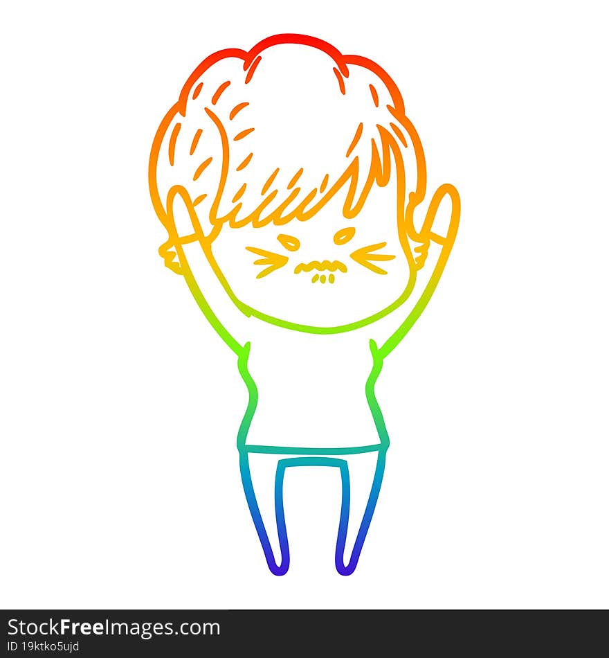 rainbow gradient line drawing cartoon frustrated woman