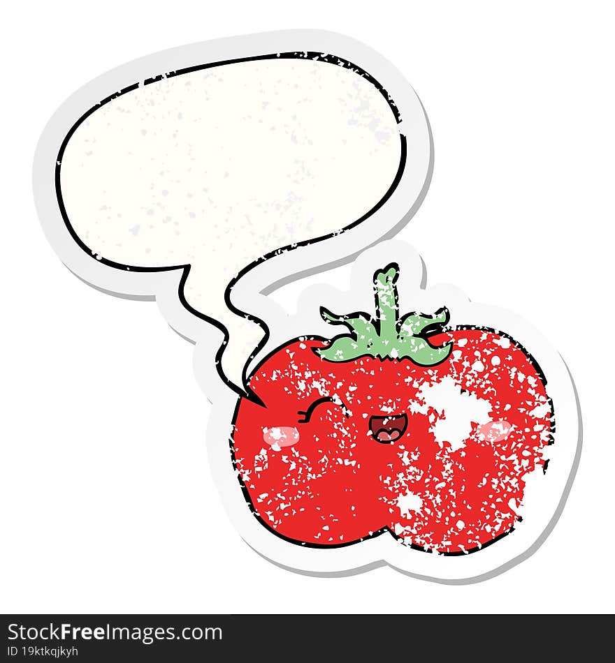 cartoon tomato and speech bubble distressed sticker