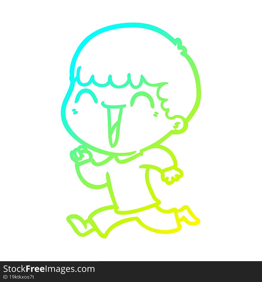 cold gradient line drawing of a cartoon happy man