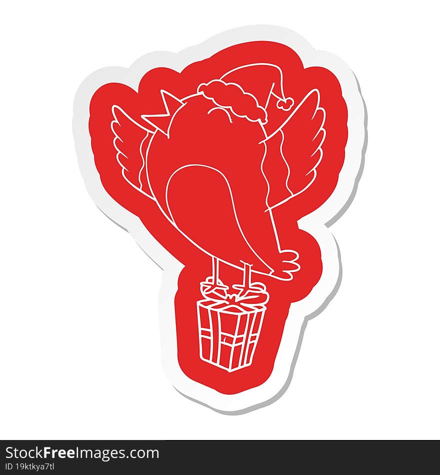 cartoon  sticker of a bird wearing santa hat