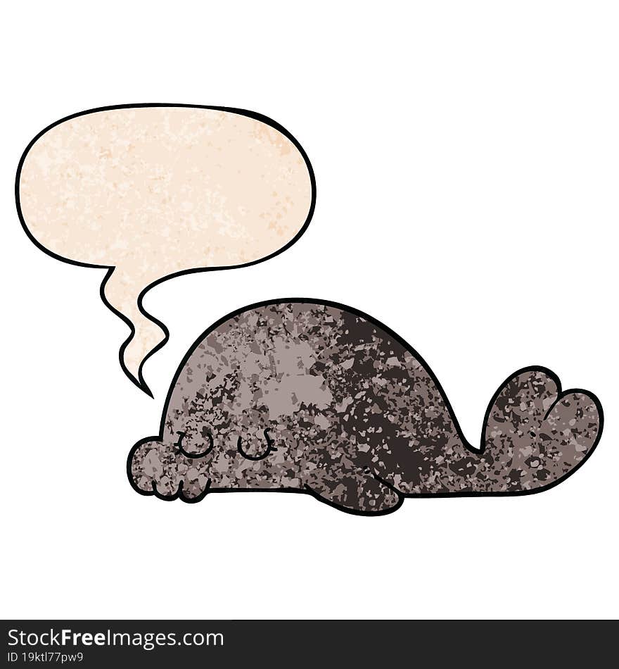 cartoon seal and speech bubble in retro texture style