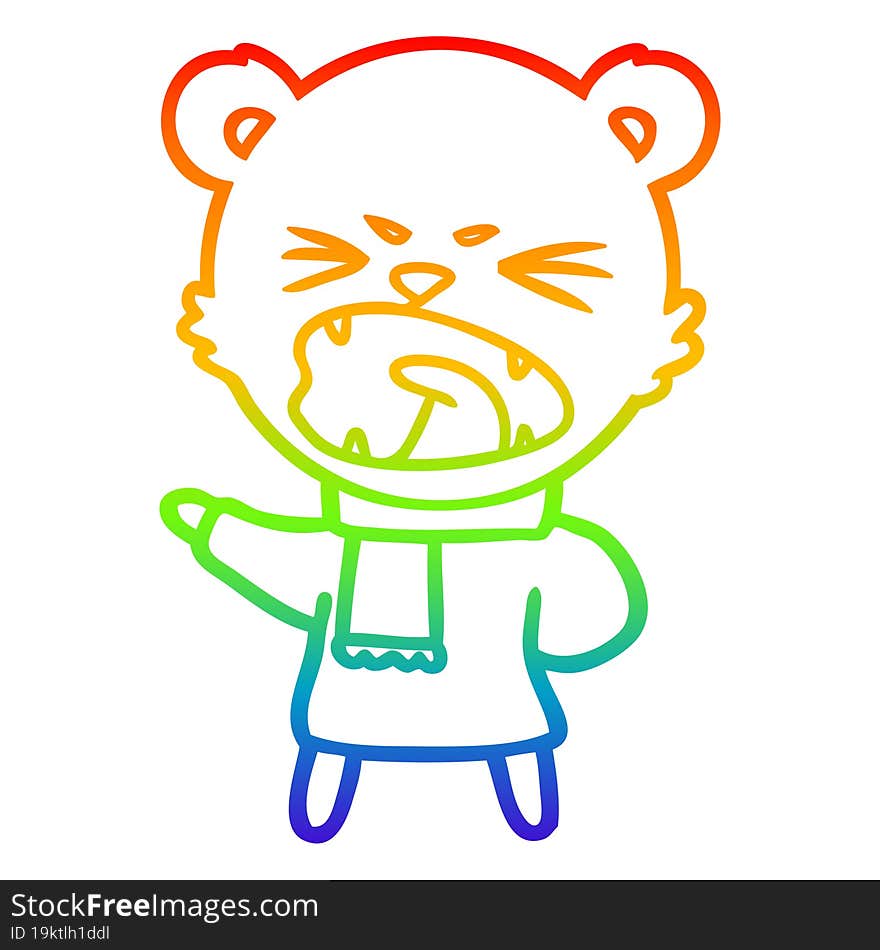 Rainbow Gradient Line Drawing Angry Cartoon Bear