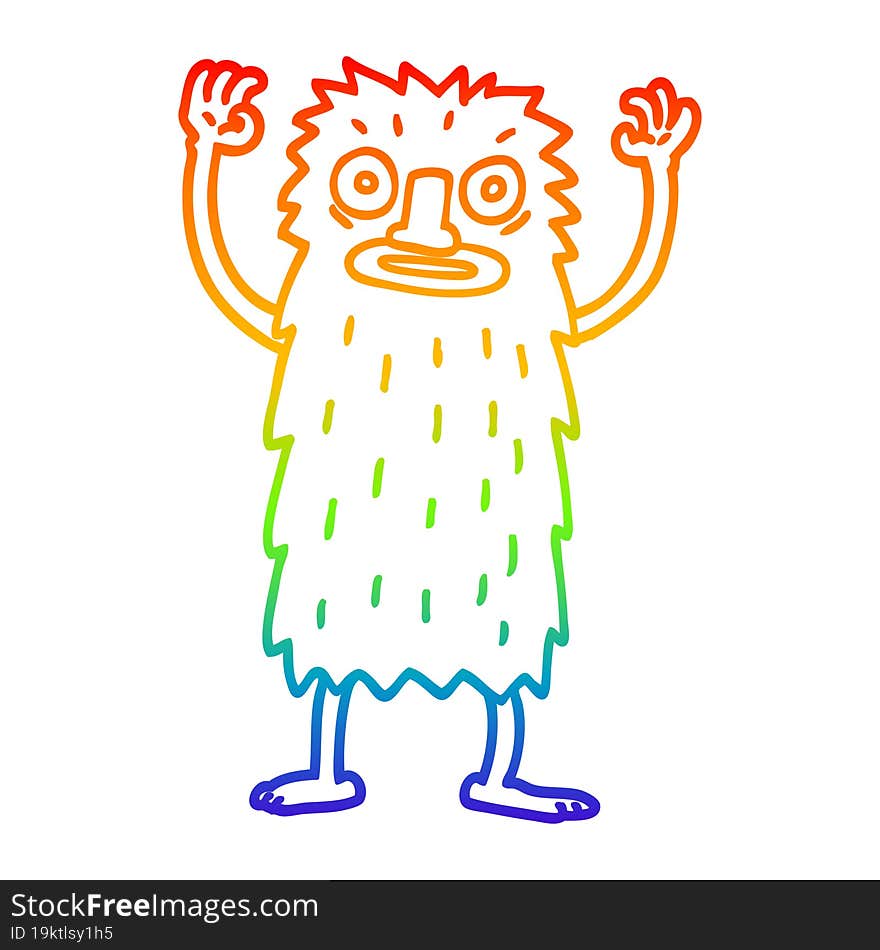 Rainbow Gradient Line Drawing Cartoon Yeti Monster