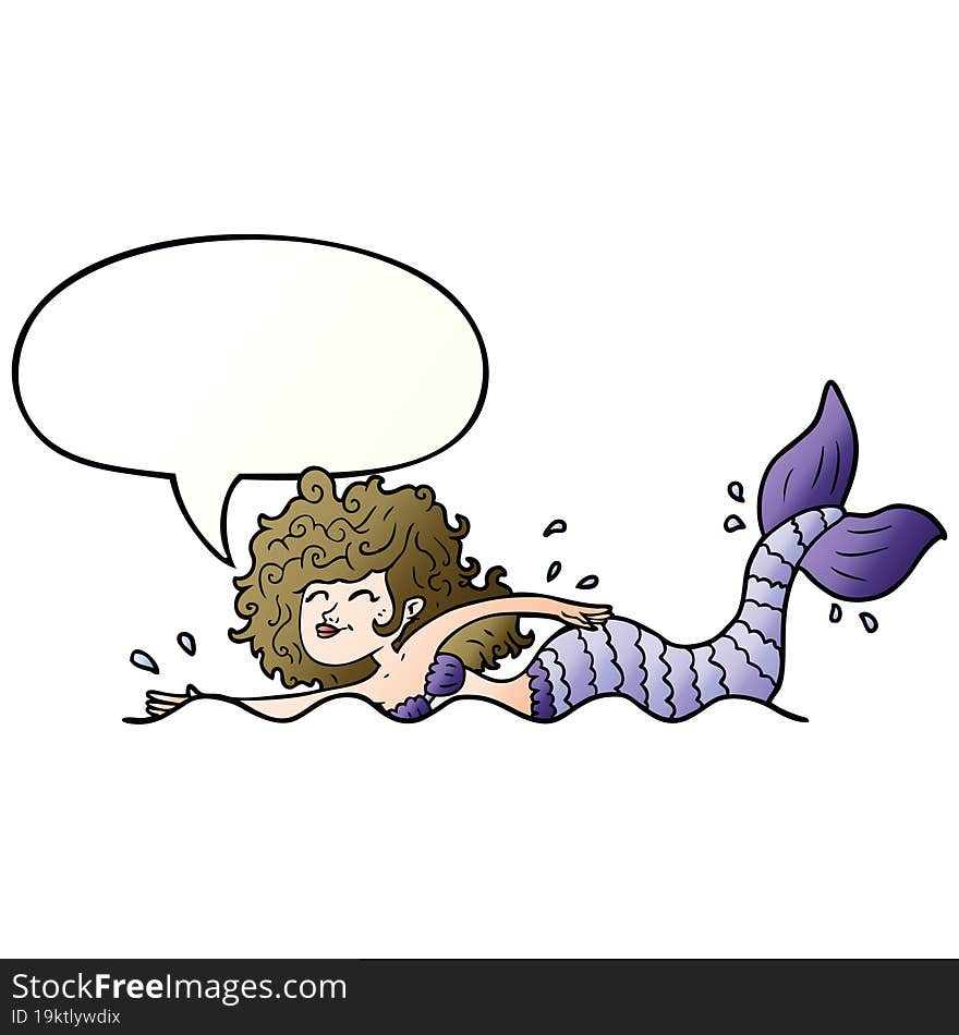 cartoon mermaid with speech bubble in smooth gradient style