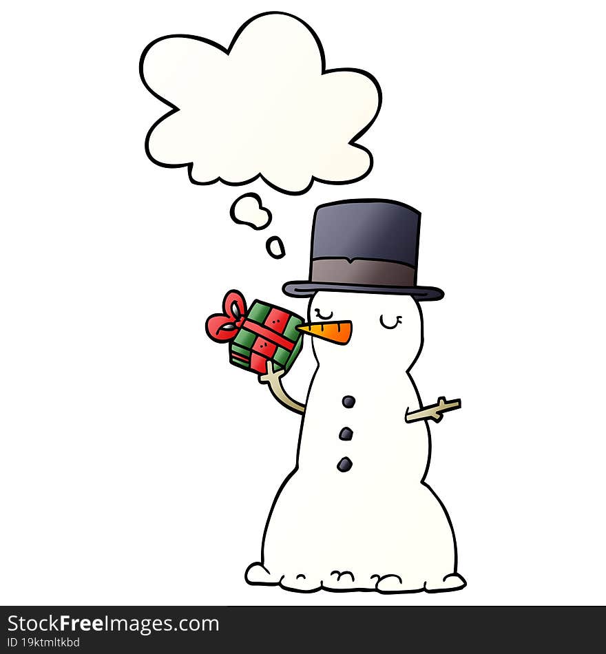 cartoon snowman and thought bubble in smooth gradient style