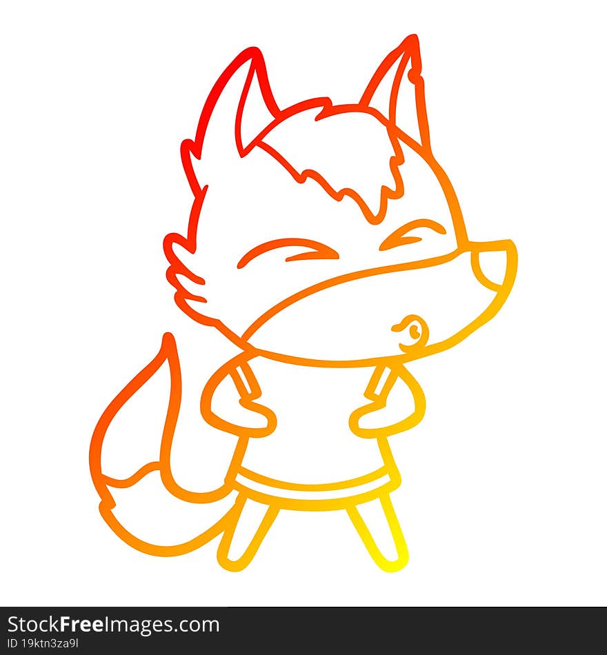 Warm Gradient Line Drawing Cartoon Wolf Whistling