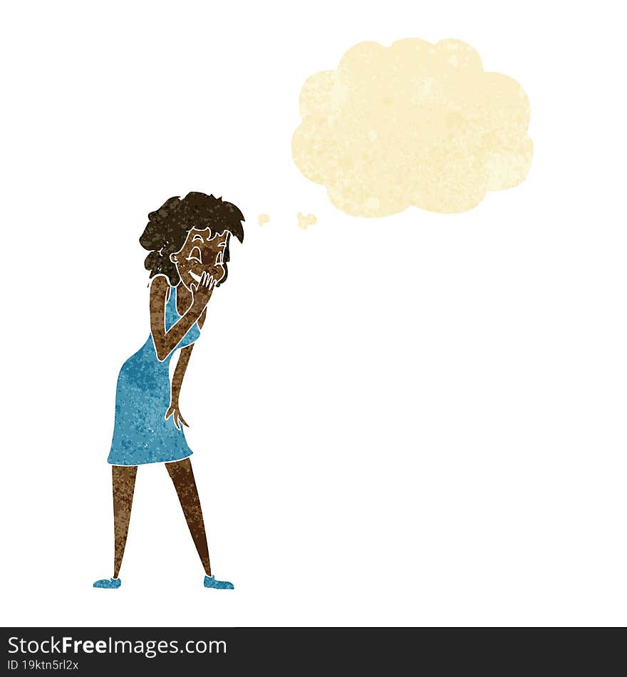 Cartoon Woman Laughing With Thought Bubble