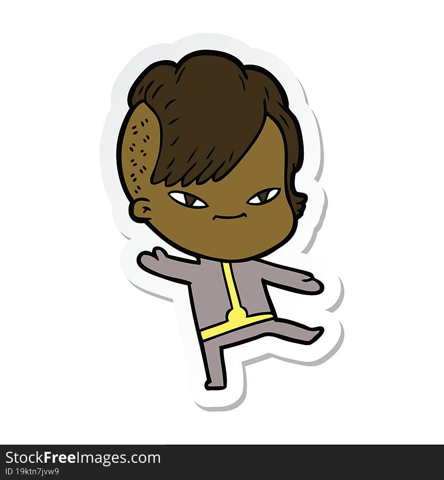 sticker of a cute cartoon girl with hipster haircut