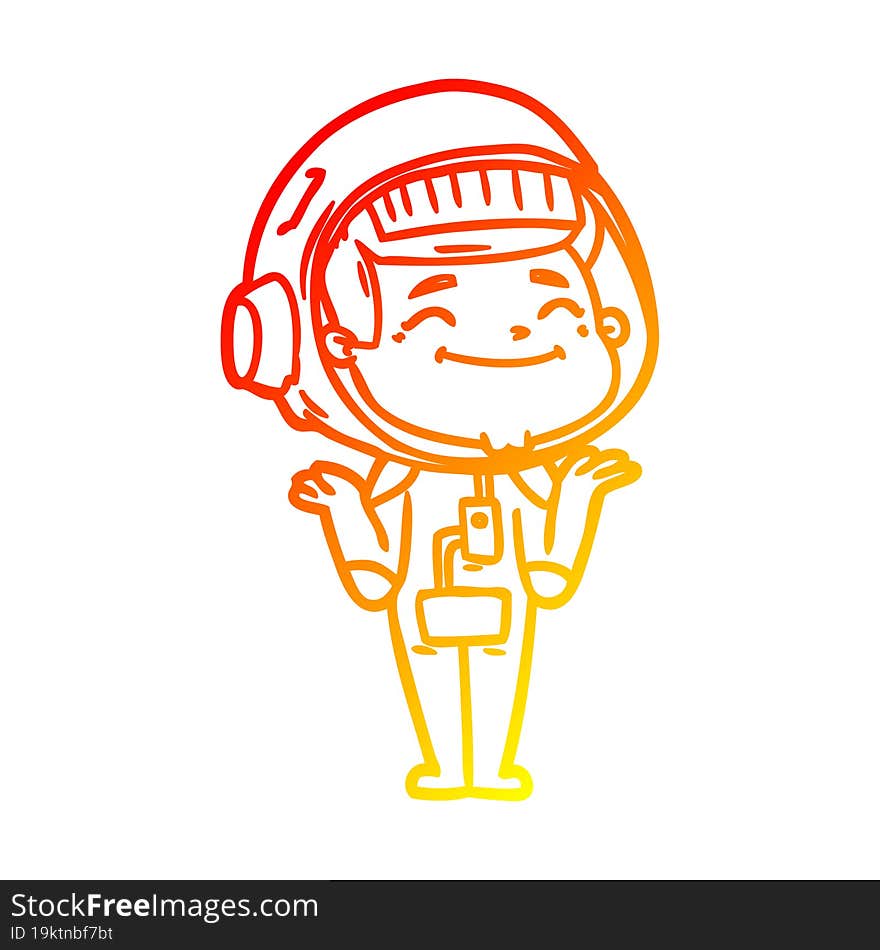 warm gradient line drawing of a happy cartoon astronaut