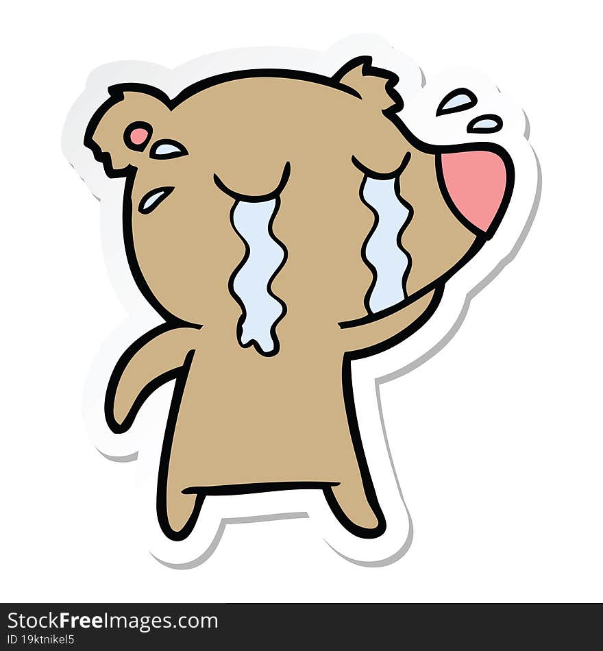 Sticker Of A Cartoon Crying Bear