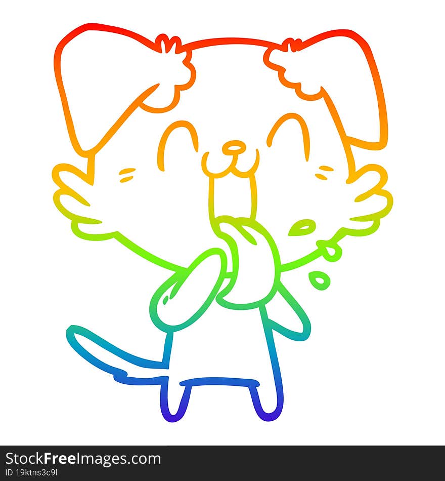 rainbow gradient line drawing of a cartoon panting dog