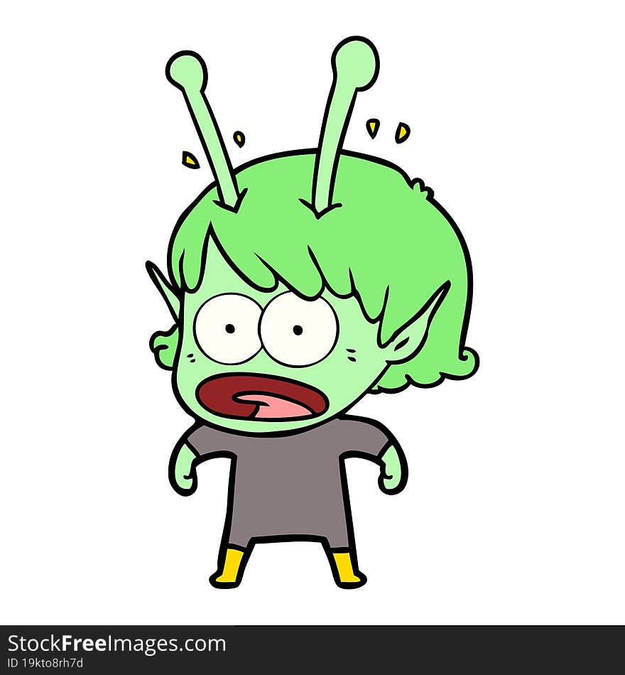 cartoon shocked alien girl. cartoon shocked alien girl