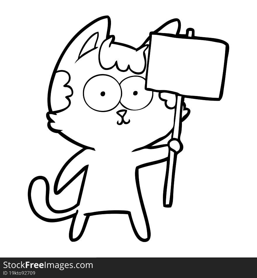 happy cartoon cat with sign. happy cartoon cat with sign