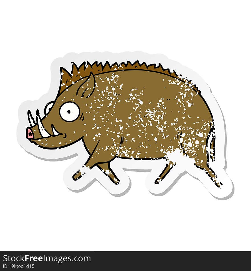 distressed sticker of a cartoon wild boar