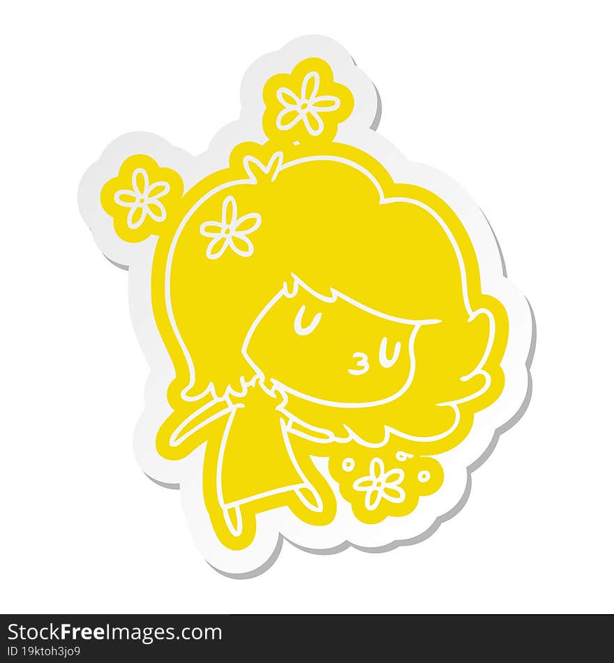 cartoon sticker of a cute kawaii girl