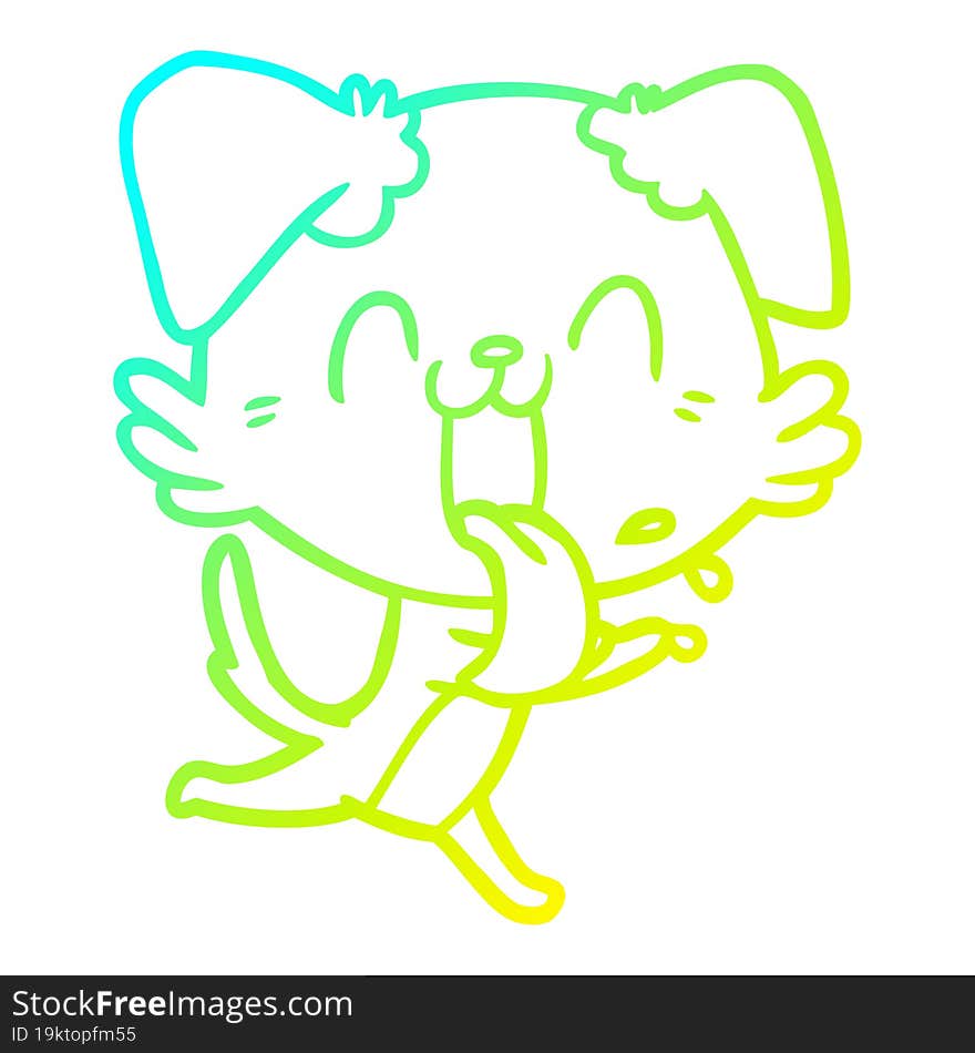 cold gradient line drawing cartoon panting dog running