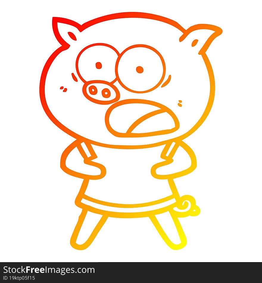 warm gradient line drawing cartoon pig shouting