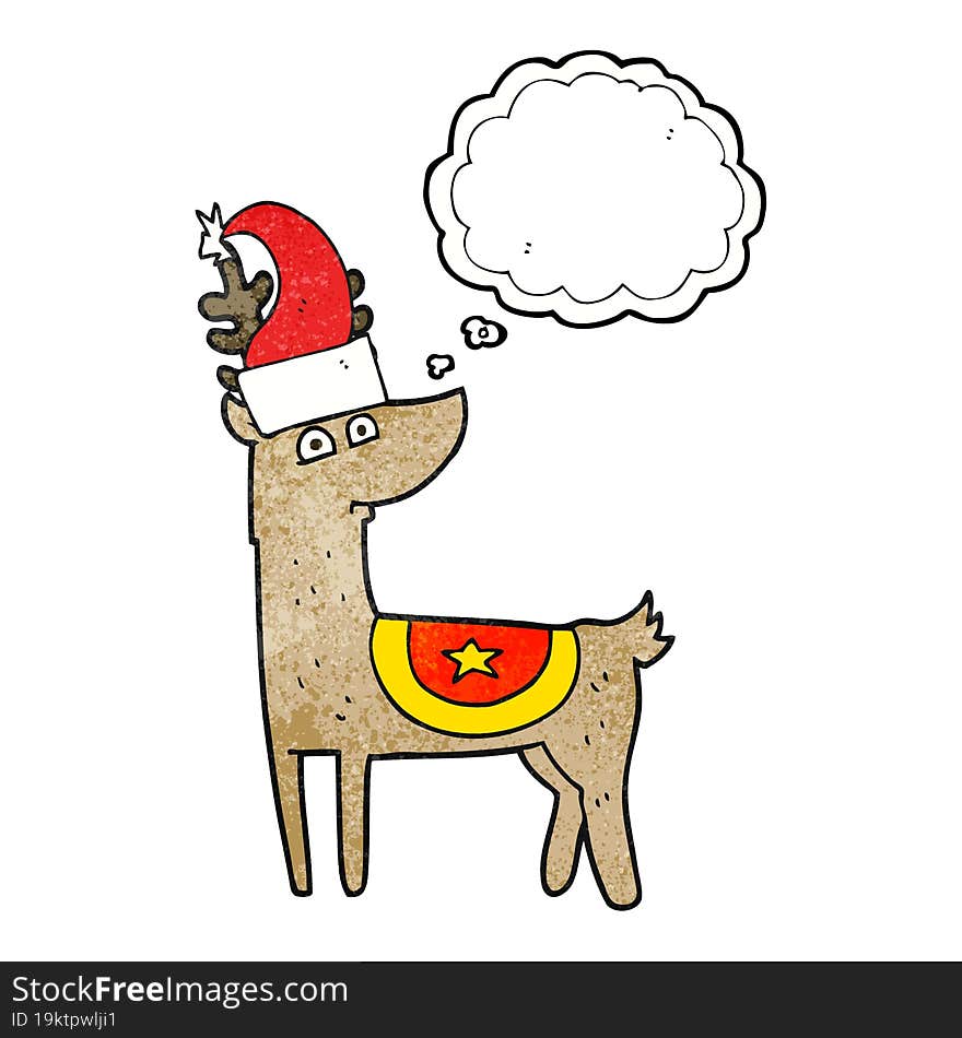 thought bubble textured cartoon reindeer wearing christmas hat