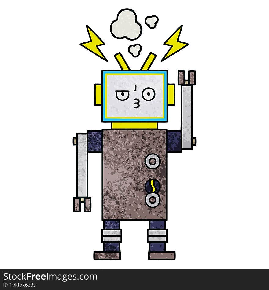 retro grunge texture cartoon of a robot